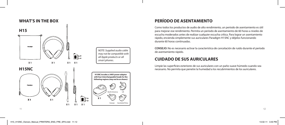 What’s in the box h15 h15nc, Período de asentamiento cuidado de sus auriculares | Paradigm H15NC User Manual | Page 14 / 40