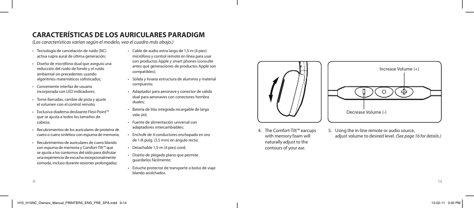 Características de los auriculares paradigm | Paradigm H15NC User Manual | Page 17 / 40