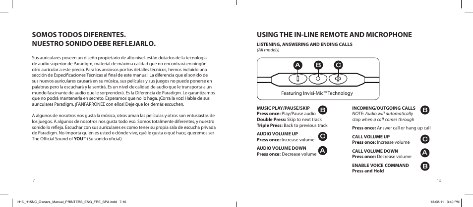 Using the in-line remote and microphone | Paradigm H15NC User Manual | Page 19 / 40