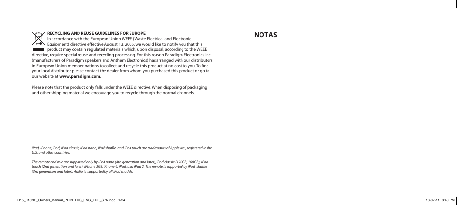 Notas | Paradigm H15NC User Manual | Page 2 / 40