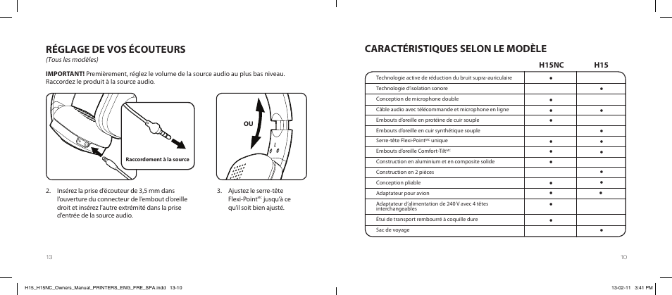 Caractéristiques selon le modèle, Réglage de vos écouteurs | Paradigm H15NC User Manual | Page 39 / 40