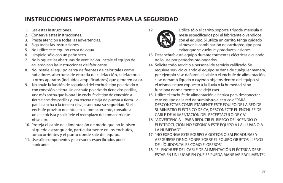 Instrucciones importantes para la seguridad | Paradigm Millenia CT 2 User Manual | Page 33 / 44