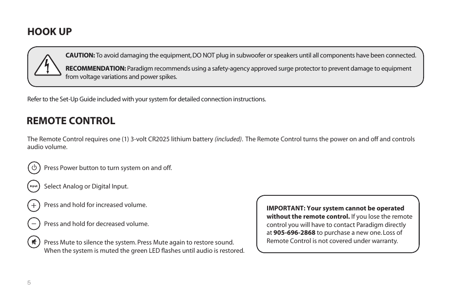 Hook up remote control | Paradigm Millenia CT 2 User Manual | Page 8 / 44