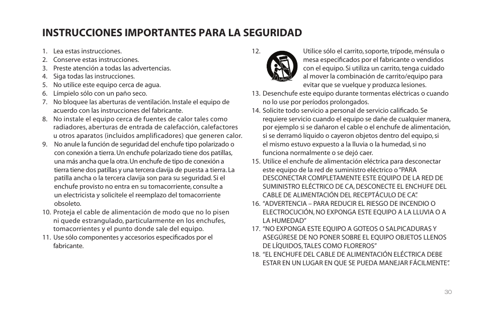 Instrucciones importantes para la seguridad | Paradigm MilleniaOne CT User Manual | Page 33 / 44