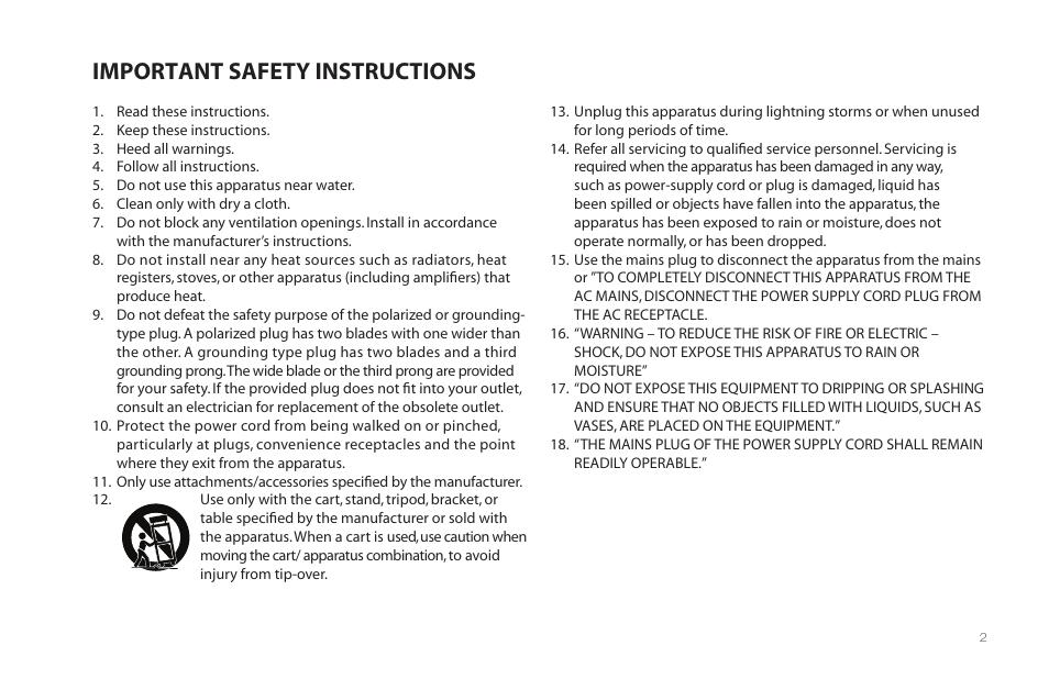 Important safety instructions | Paradigm MilleniaOne CT User Manual | Page 5 / 44