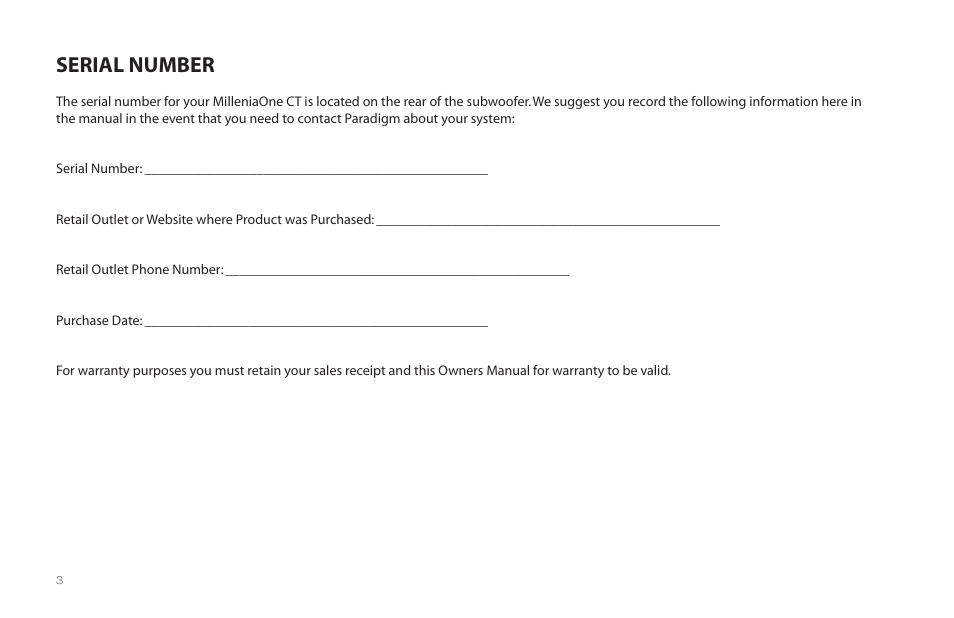 Serial number | Paradigm MilleniaOne CT User Manual | Page 6 / 44