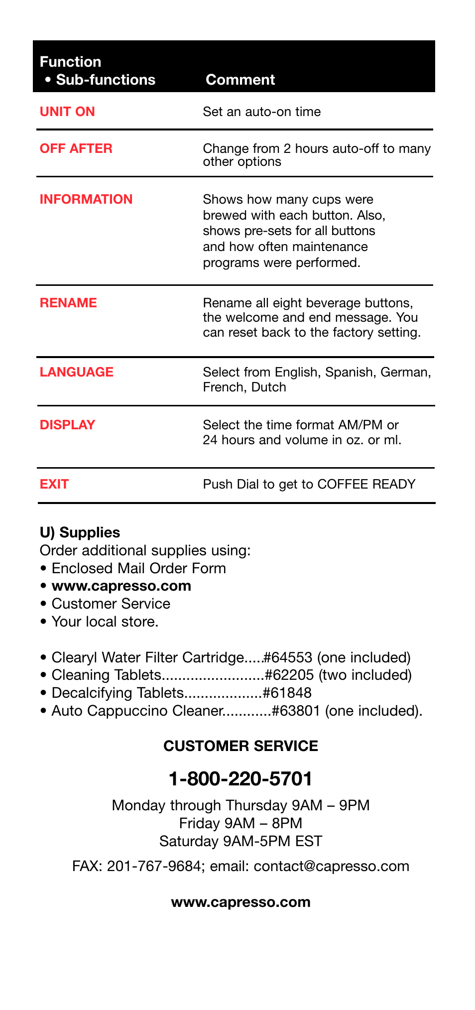 Capresso Z5 User Manual | Page 10 / 10