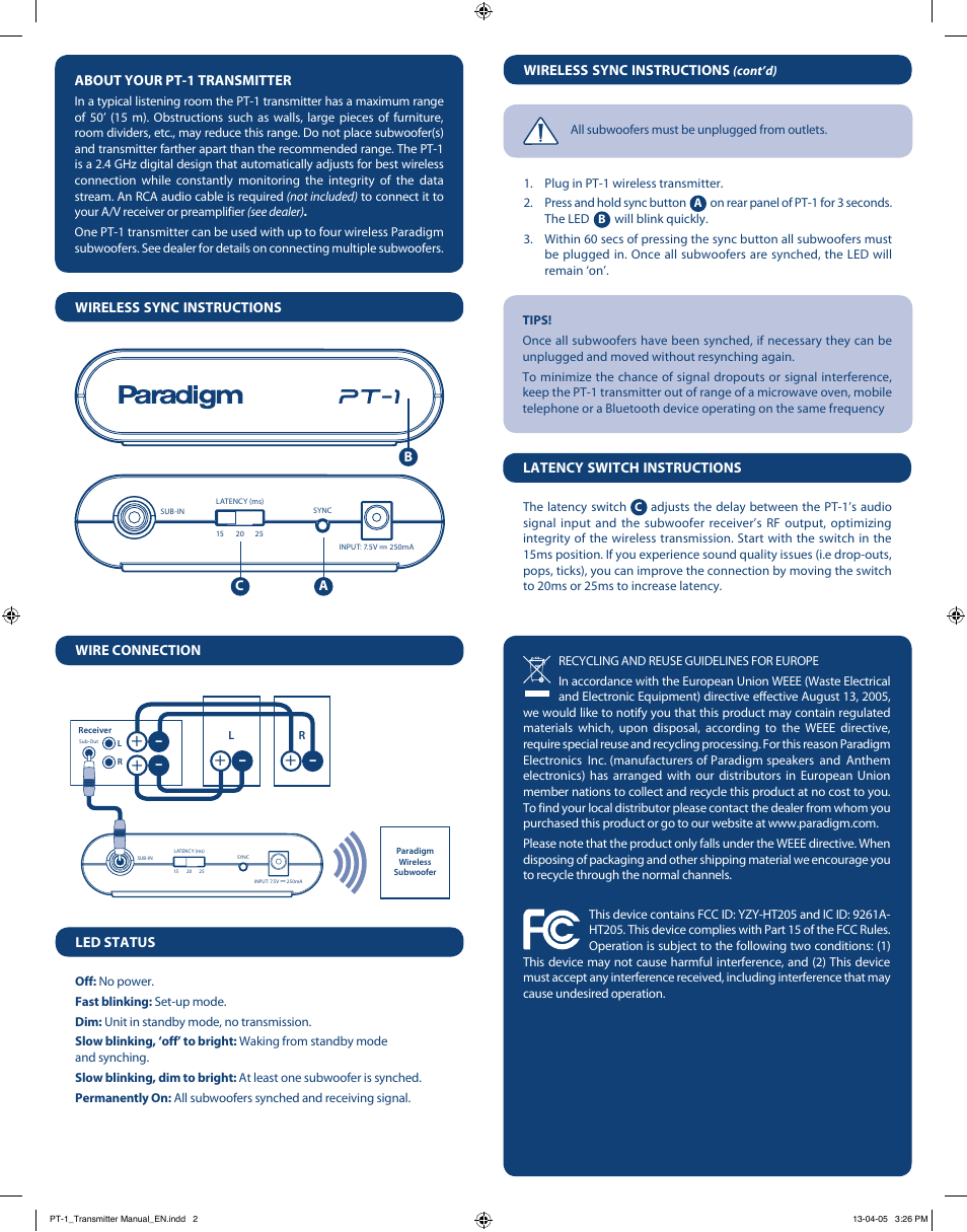 Paradigm PT-1 Wireless Transmitter User Manual | Page 2 / 2