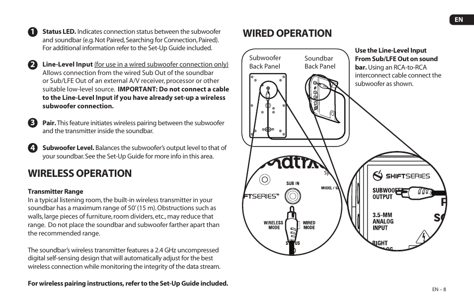 Wireless operation, Wired operation | Paradigm Soundtrack 2 System User Manual | Page 11 / 44