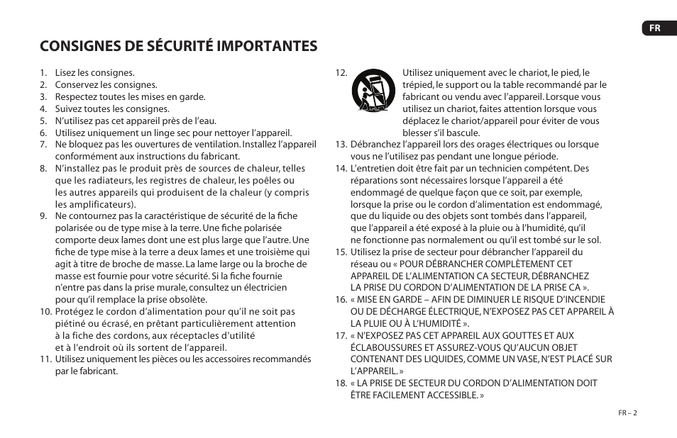 Consignes de sécurité importantes | Paradigm Soundtrack 2 System User Manual | Page 19 / 44