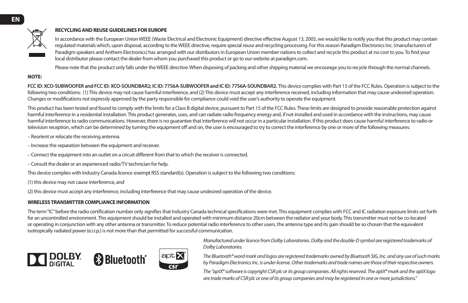 Paradigm Soundtrack 2 System User Manual | Page 2 / 44