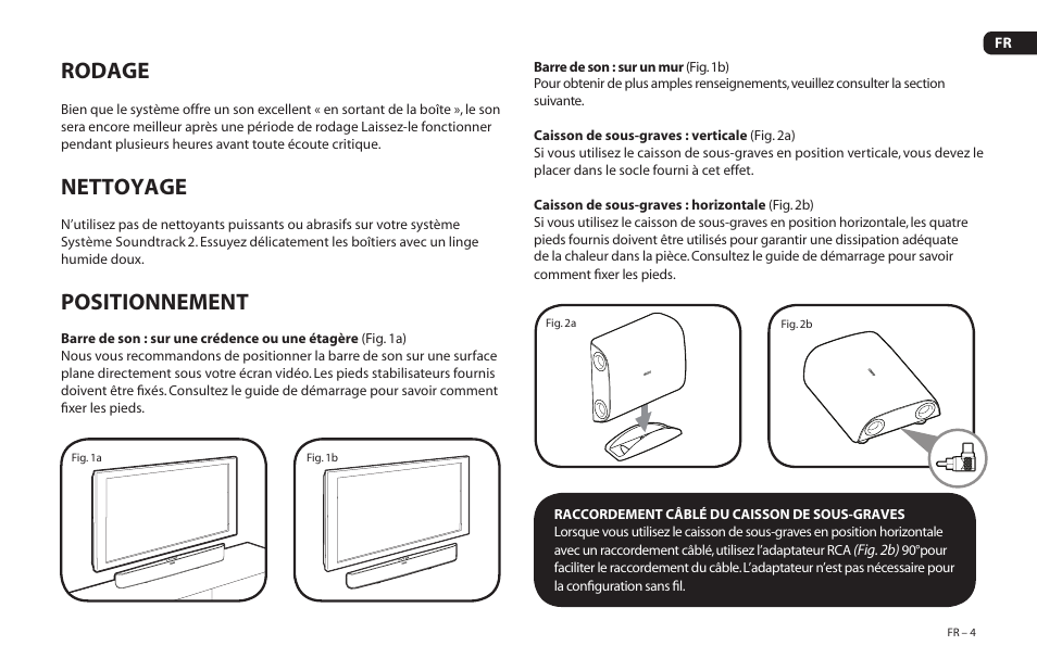 Rodage, Nettoyage, Positionnement | Paradigm Soundtrack 2 System User Manual | Page 21 / 44