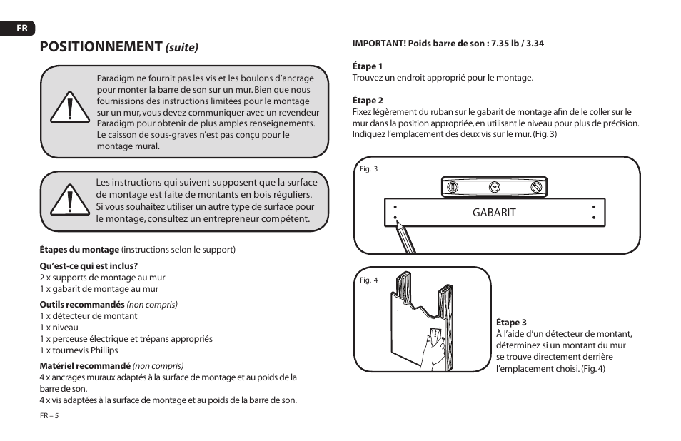 Positionnement | Paradigm Soundtrack 2 System User Manual | Page 22 / 44