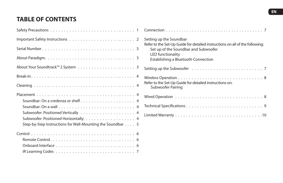 Paradigm Soundtrack 2 System User Manual | Page 3 / 44