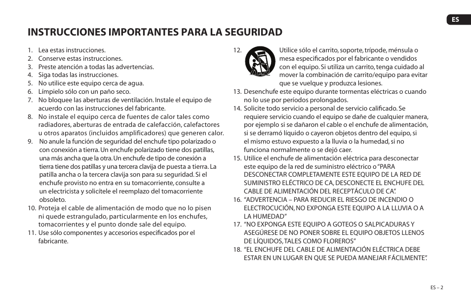 Instrucciones importantes para la seguridad | Paradigm Soundtrack 2 System User Manual | Page 33 / 44