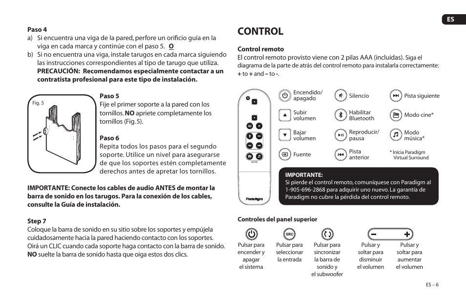 Control | Paradigm Soundtrack 2 System User Manual | Page 37 / 44