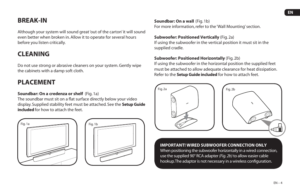 Break-in, Cleaning, Placement | Paradigm Soundtrack 2 System User Manual | Page 7 / 44