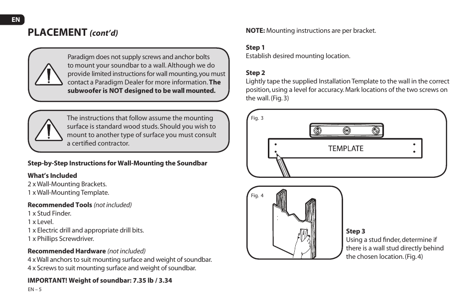 Placement | Paradigm Soundtrack 2 System User Manual | Page 8 / 44