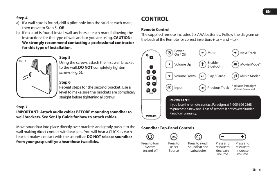 Control | Paradigm Soundtrack 2 System User Manual | Page 9 / 44
