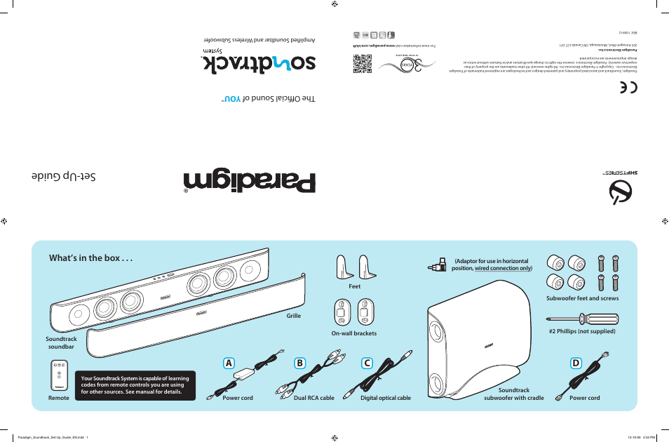 Paradigm Soundtrack System User Manual | 2 pages