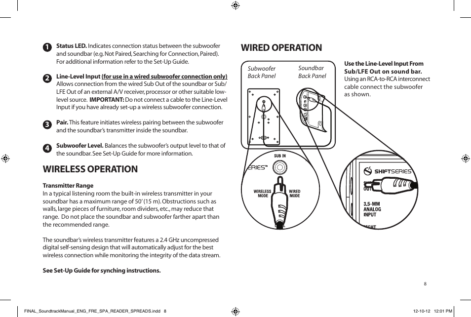Wireless operation, Wired operation | Paradigm Soundtrack System User Manual | Page 11 / 40