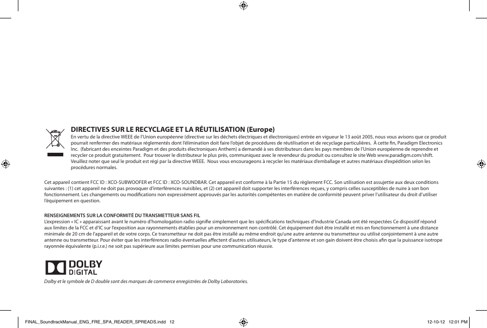 Manuel de l’utilisateur, Votre son officiel, Système | Paradigm Soundtrack System User Manual | Page 15 / 40