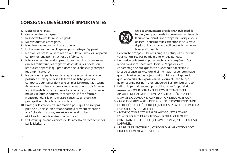 Consignes de sécurité importantes | Paradigm Soundtrack System User Manual | Page 18 / 40