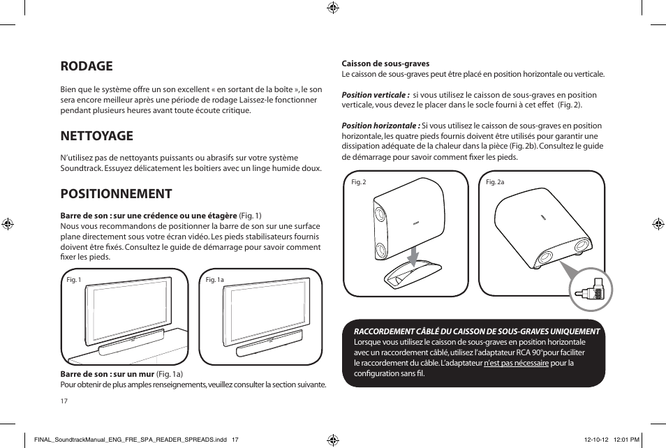 Rodage, Nettoyage, Positionnement | Paradigm Soundtrack System User Manual | Page 20 / 40
