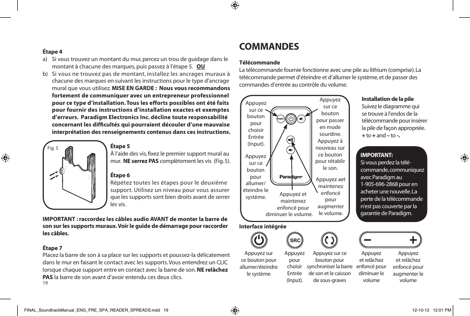 Commandes | Paradigm Soundtrack System User Manual | Page 22 / 40