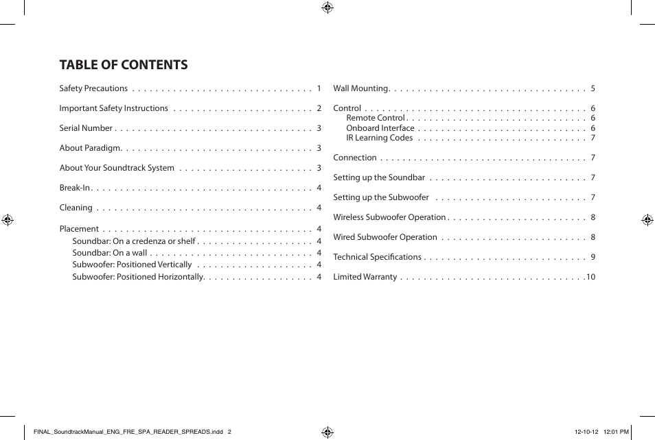 Paradigm Soundtrack System User Manual | Page 3 / 40