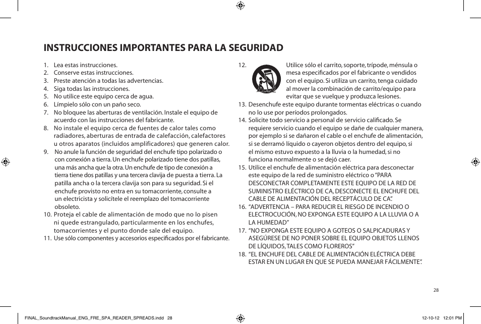 Instrucciones importantes para la seguridad | Paradigm Soundtrack System User Manual | Page 31 / 40