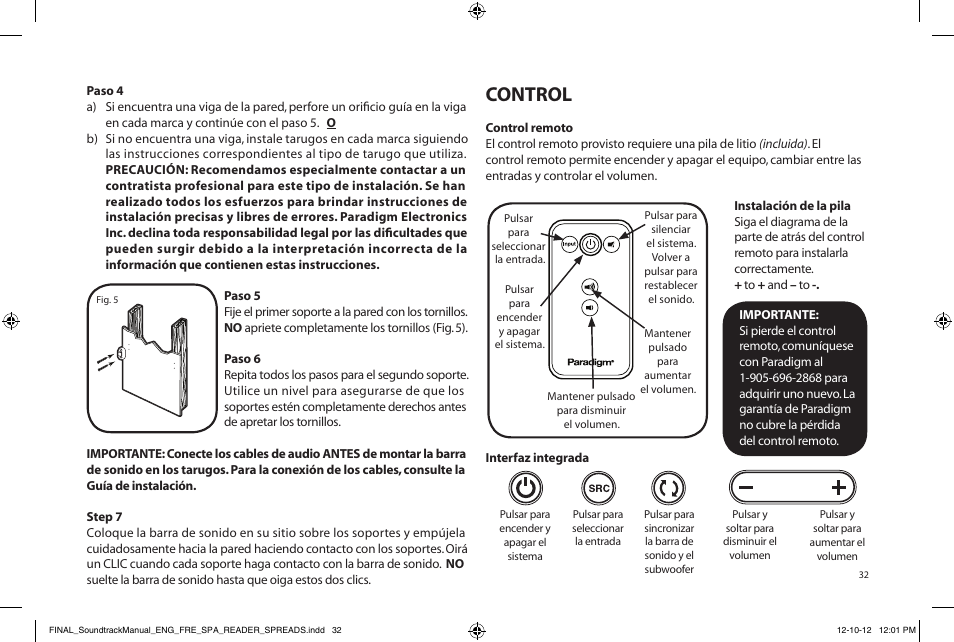 Control | Paradigm Soundtrack System User Manual | Page 35 / 40