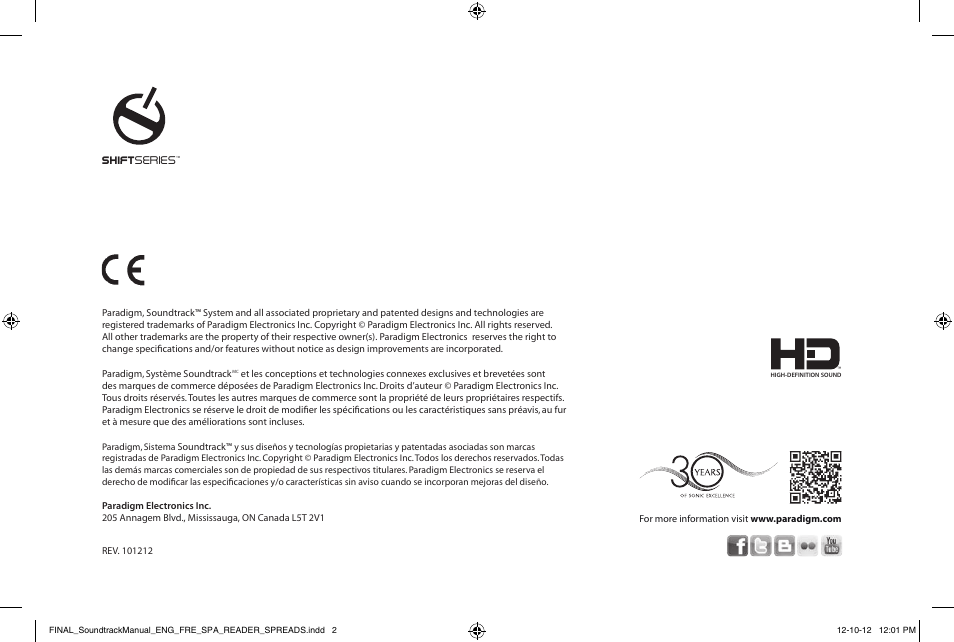 Owners manual, The official sound of you | Paradigm Soundtrack System User Manual | Page 40 / 40