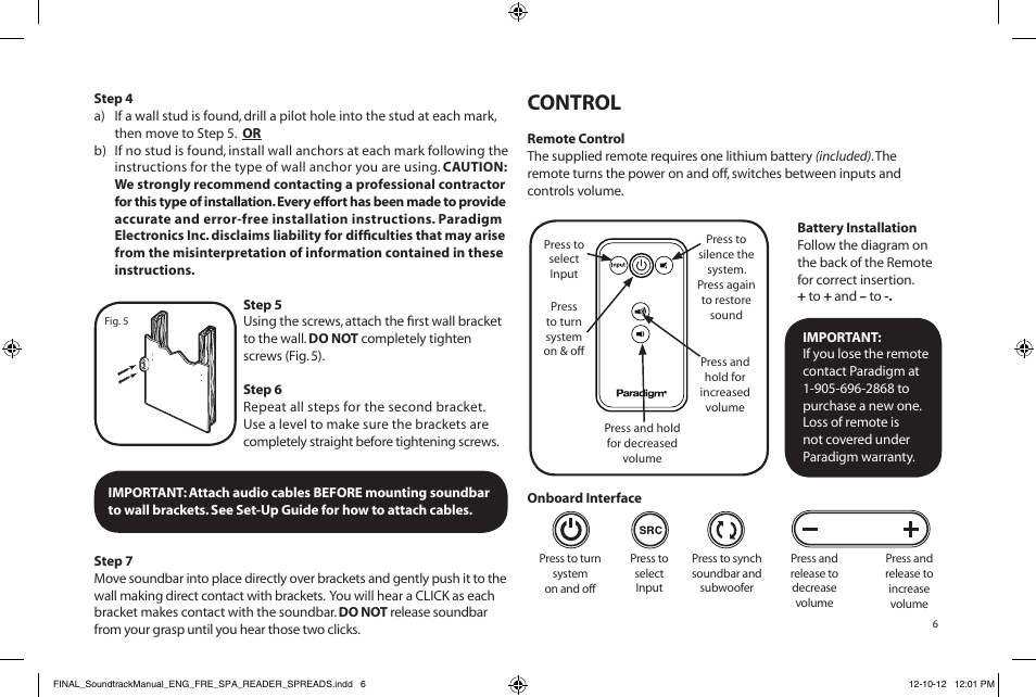 Control | Paradigm Soundtrack System User Manual | Page 9 / 40