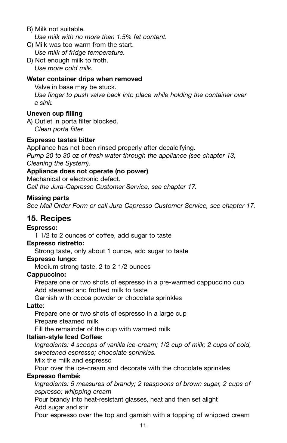 Recipes | Capresso EC1OO #116 User Manual | Page 11 / 12