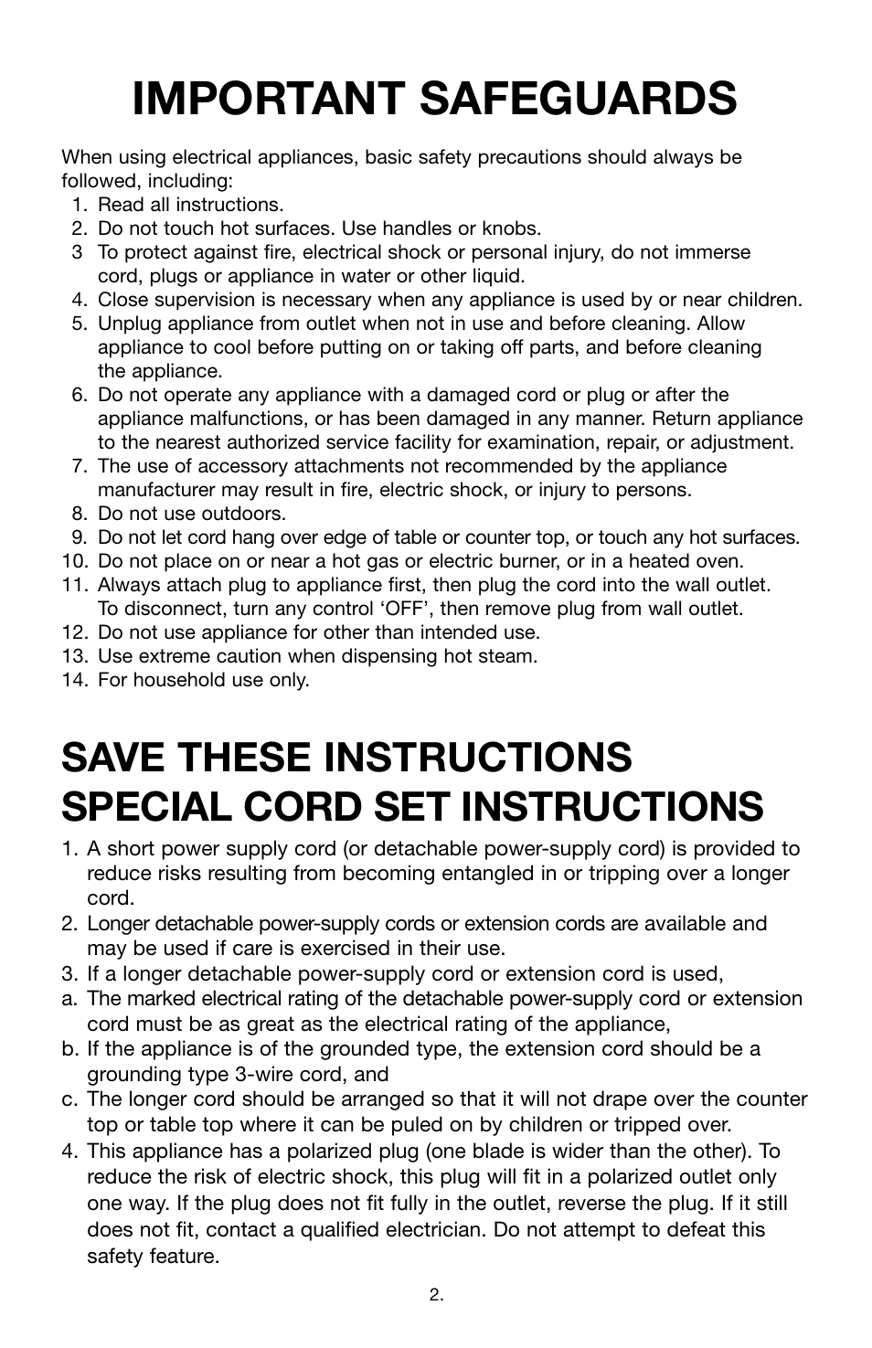 Important safeguards | Capresso EC1OO #116 User Manual | Page 2 / 12