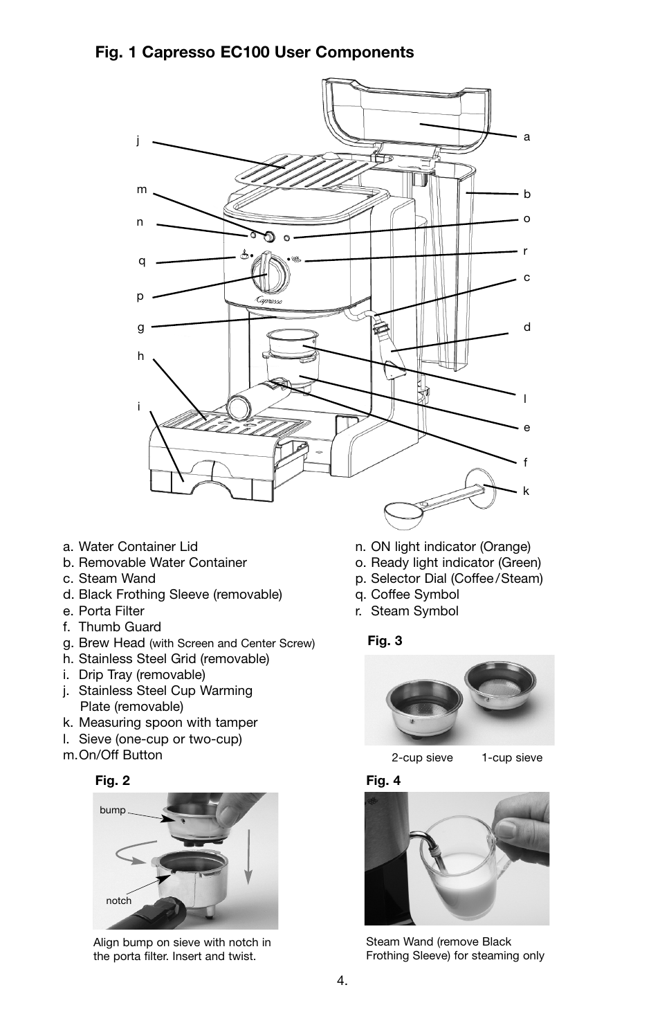 Fig. 1 capresso ec100 user components | Capresso EC1OO #116 User Manual | Page 4 / 12