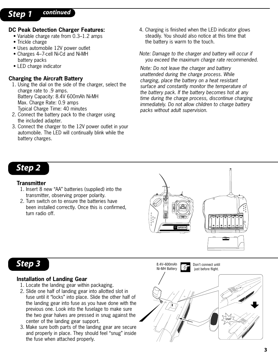 Step 1 step 2 step 3, Continued | ParkZone PKZ1400 User Manual | Page 4 / 16