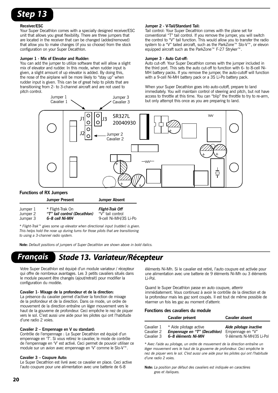 Step 13, Français stade 13. variateur/récepteur | ParkZone PKZ1400 User Manual | Page 21 / 44