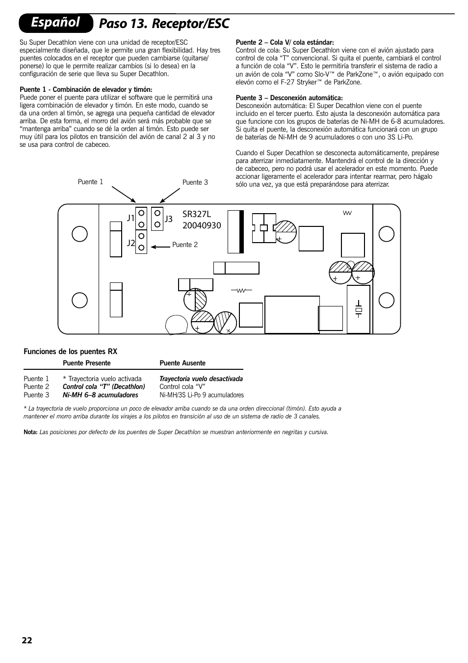 Español paso 13. receptor/esc | ParkZone PKZ1400 User Manual | Page 23 / 44