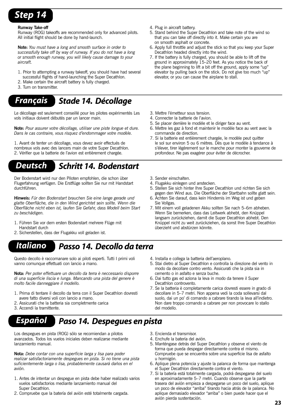 Step 14, Français stade 14. décollage | ParkZone PKZ1400 User Manual | Page 24 / 44