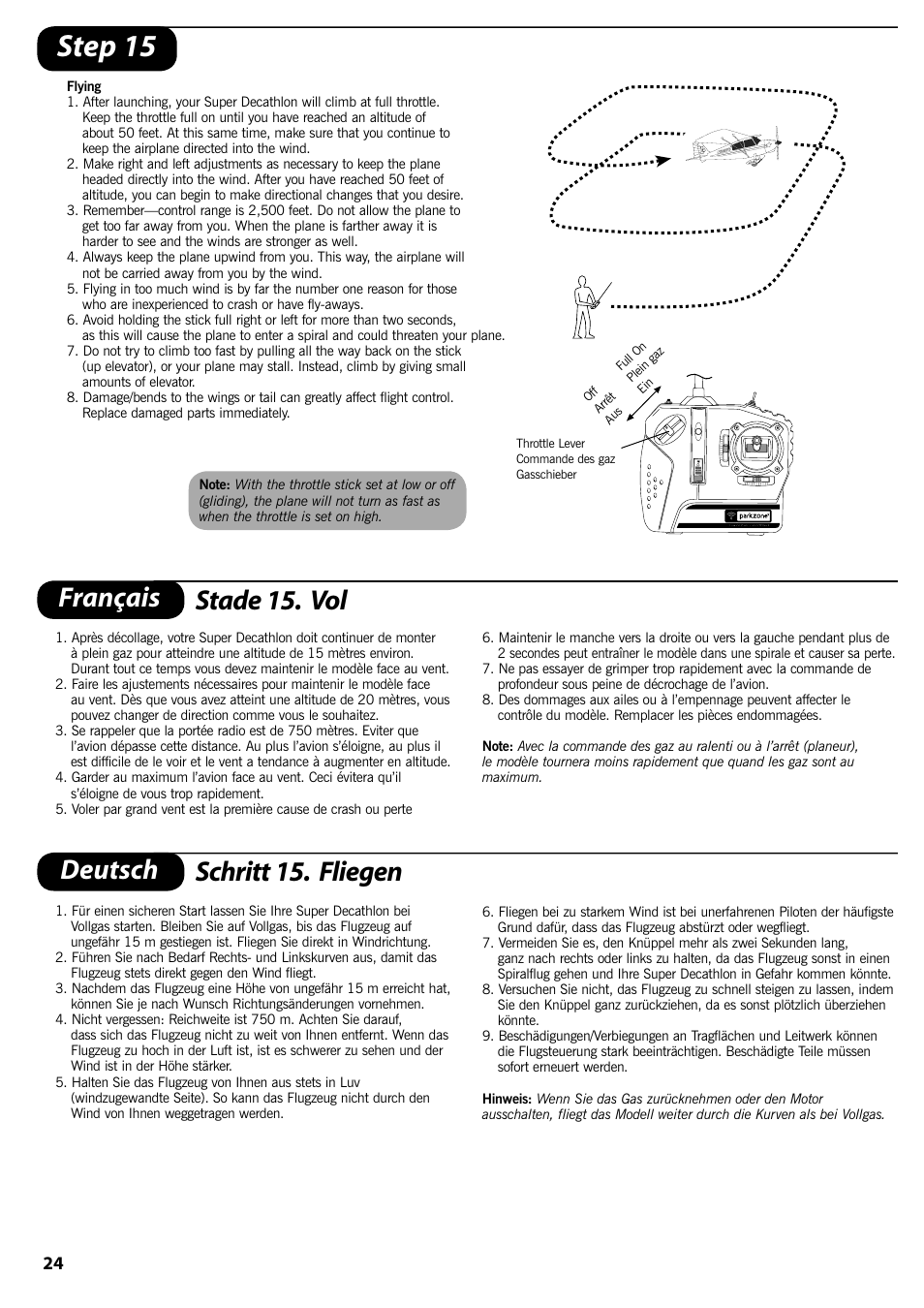 Step 15, Français stade 15. vol deutsch schritt 15. fliegen | ParkZone PKZ1400 User Manual | Page 25 / 44