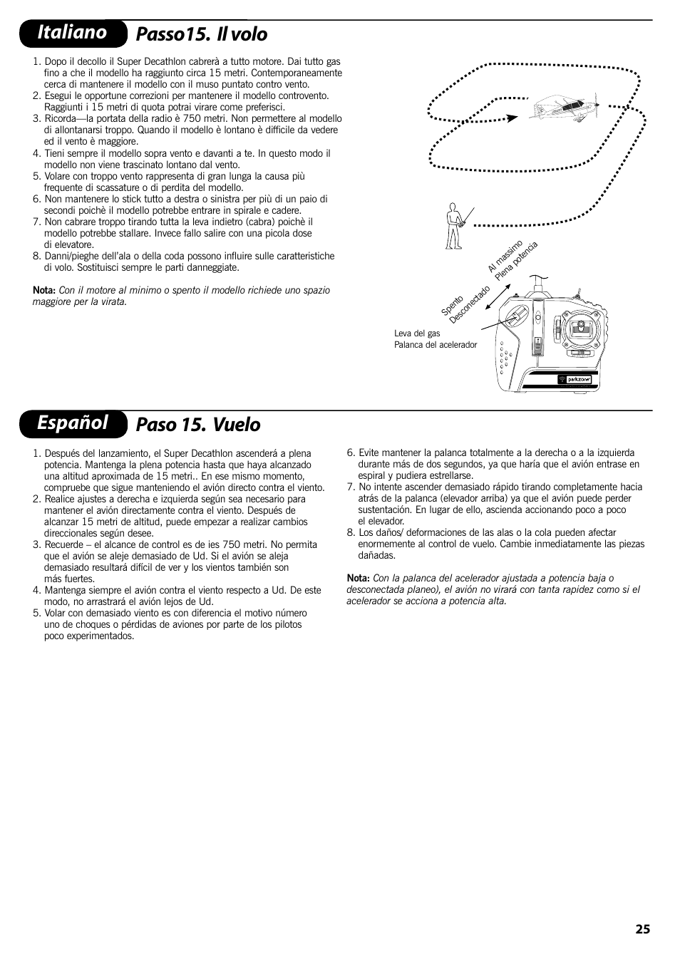 Italiano passo15. il volo, Español paso 15. vuelo | ParkZone PKZ1400 User Manual | Page 26 / 44