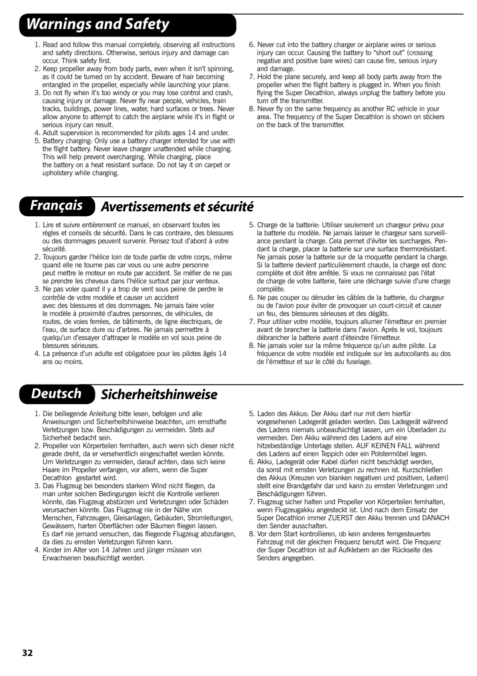 Warnings and safety | ParkZone PKZ1400 User Manual | Page 33 / 44