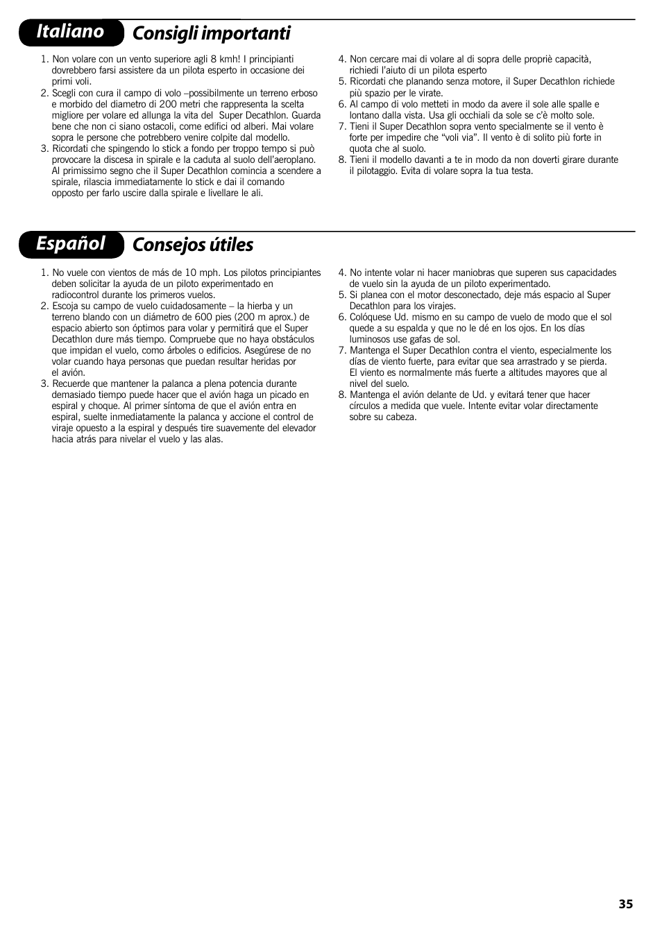 Italiano consigli importanti, Español consejos útiles | ParkZone PKZ1400 User Manual | Page 36 / 44