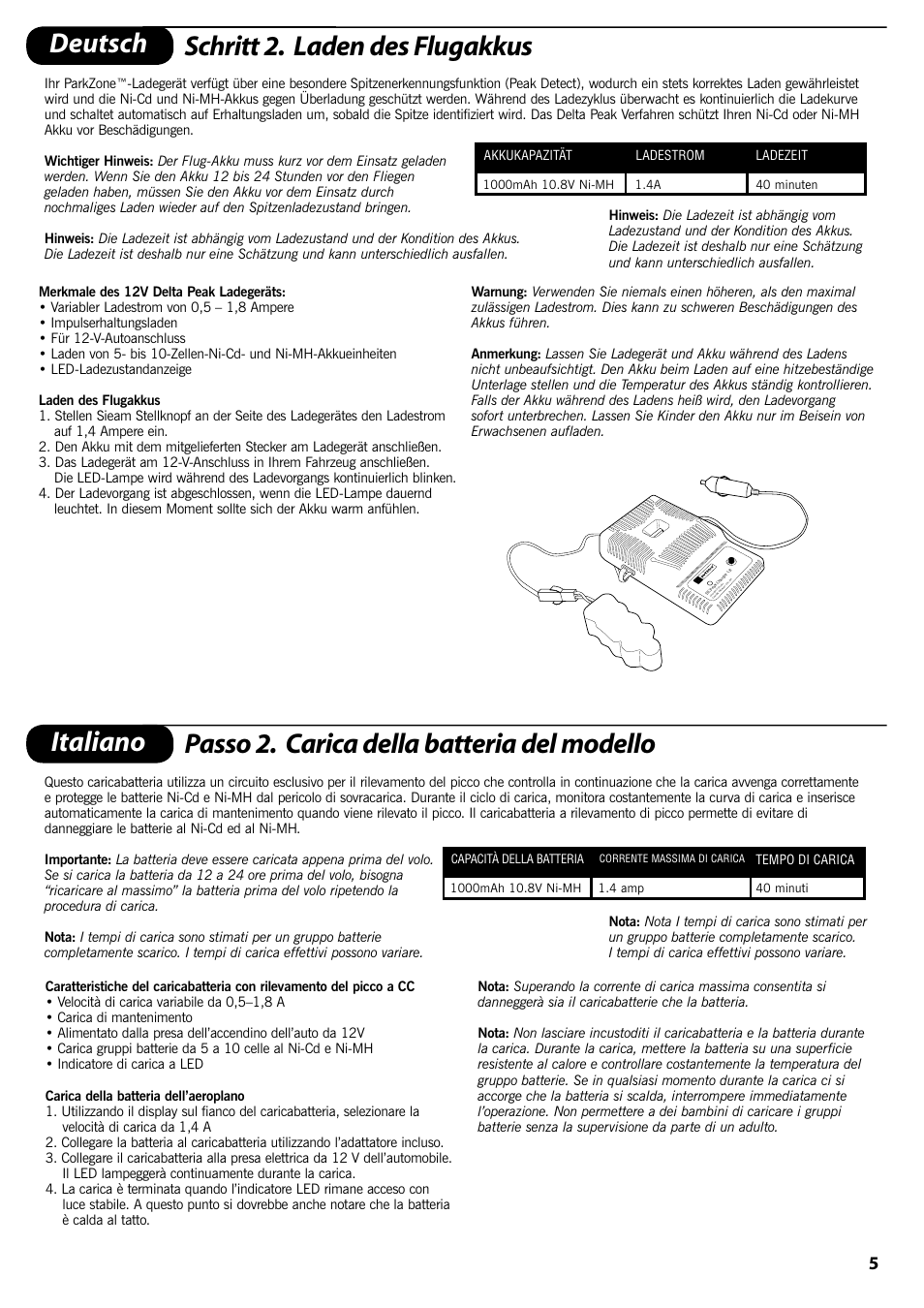 Deutsch schritt 2. laden des flugakkus | ParkZone PKZ1570 User Manual | Page 6 / 44