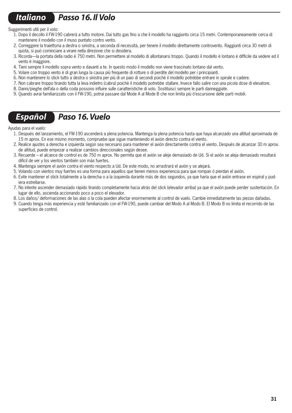 Italiano passo 16. il volo español paso 16. vuelo | ParkZone PKZ1600 User Manual | Page 31 / 56