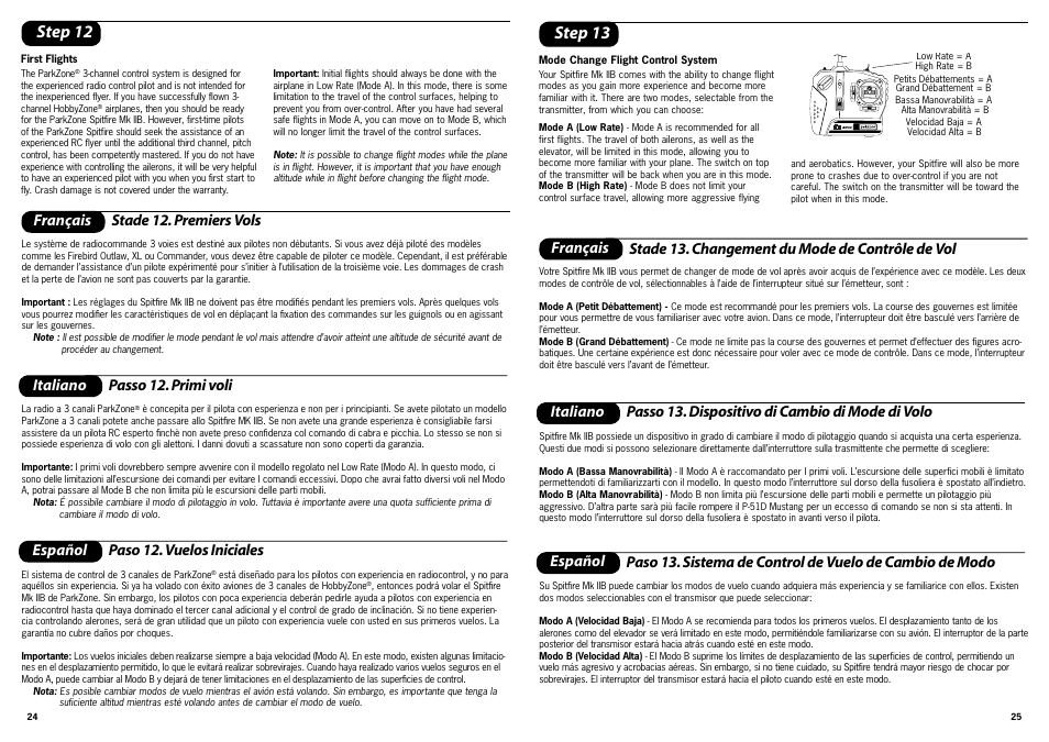 Step 12, Step 13, Français stade 12. premiers vols | Elev rev ail t/v system | ParkZone PKZ1700 User Manual | Page 13 / 29