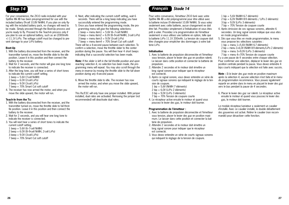 Step 14, Français stade 14 | ParkZone PKZ1700 User Manual | Page 14 / 29