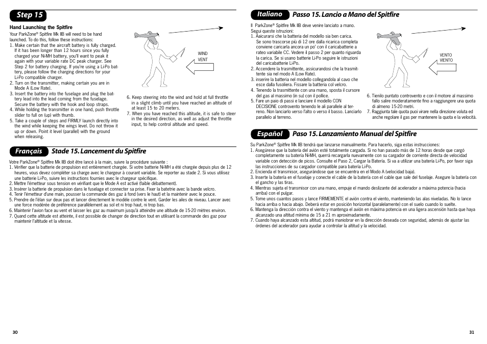 Step 15, Français stade 15. lancement du spitfire | ParkZone PKZ1700 User Manual | Page 16 / 29